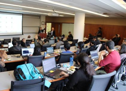 Students participate in the Salesforce Trailhead demo during an information session Nov. 2, 2018.