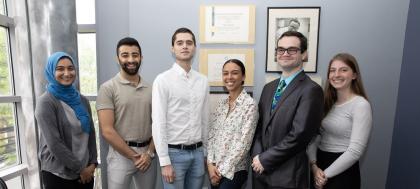 2019 scholarship and fellowship recipients (from left) Jenan Abu-Hakmeh, Samir Peshori, John Antley, Victoria Harbour, Sebastian Fine and Samantha Lomuscio