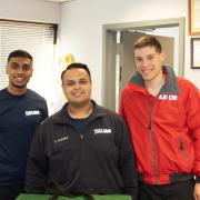 (From left) Shiva Senthilkumar, student EMT; Dhwanil Kadakia, student EMT and student captain of the First Aid and Community Service Officer Program; and Matt Rizzo, student CSO lieutenant