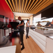 Interior view of the COCO coffee-shop-in-a-container prototype design