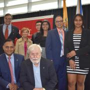 Prize winners, board members, and keynote speakers pose after the award ceremony.