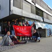 The study-abroad group from Martin Tuchman School of Management in front of Technische Hochschule Ingolstadt University