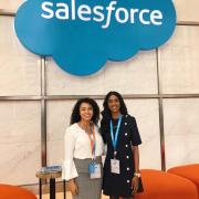 MTSM students Shravanthi Budhi (right) and Rosa Moss (left) join Salesforce at its 2018 Dreamforce conference.